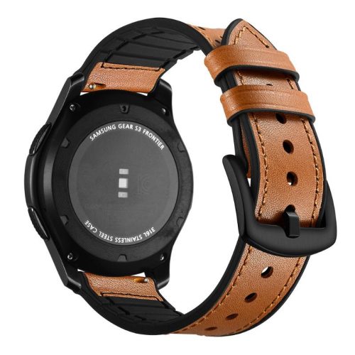 22mm leather and silicone strap for Huawei/Samsung/Xiaomi smartwatches - brown