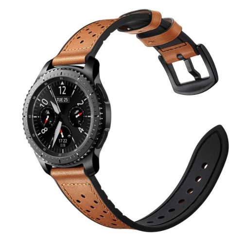 22mm leather and silicone strap for Huawei/Samsung/Xiaomi smartwatches - brown