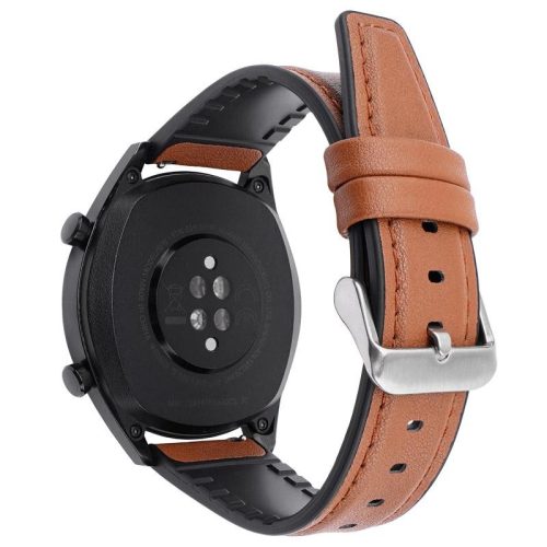 22mm vegan leather and silicone strap for Huawei/Samsung/Xiaomi smartwatches - light brown