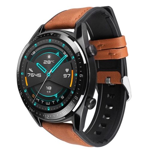 22mm vegan leather and silicone strap for Huawei/Samsung/Xiaomi smartwatches - light brown